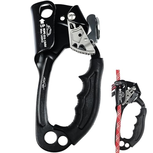 AOKWIT UIAA CE Certified Rope Ascender Aluminum Alloy Rock Climbing Gear Strong Rigging Rappelling Equipment for Rock Tree Climbing Arborist Rescue Mountaineering Caving Right Hand Black 1 - Image 1