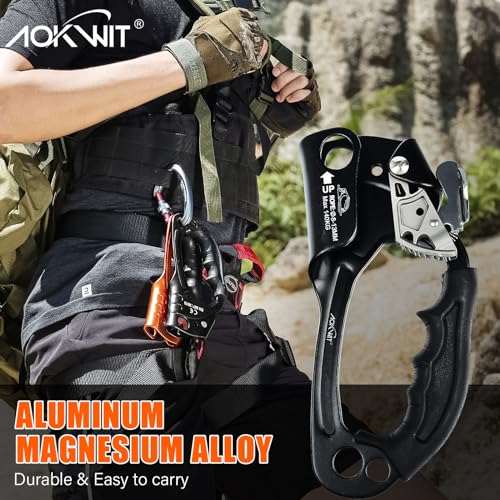 AOKWIT UIAA CE Certified Rope Ascender Aluminum Alloy Rock Climbing Gear Strong Rigging Rappelling Equipment for Rock Tree Climbing Arborist Rescue Mountaineering Caving Right Hand Black 1 - Image 3