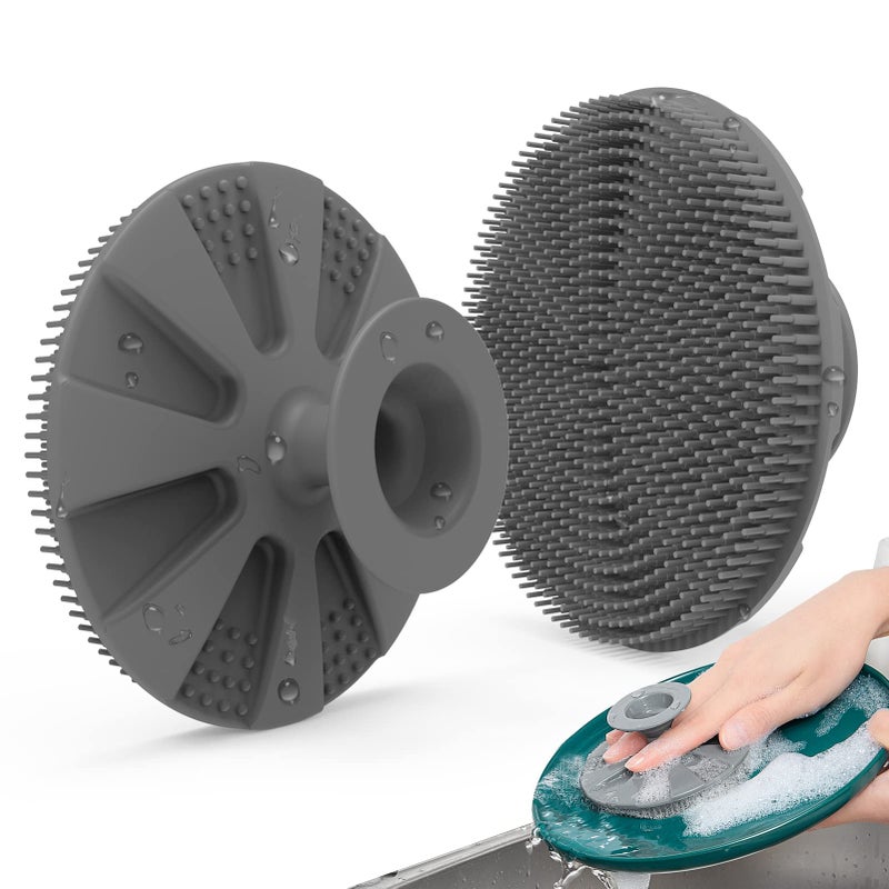 BEAUTAIL Silicone Sponge, BEAUTAIL Non-Scratch Scrub Sponges for Washing Dishes, Kitchen Fruit Vegetable Cleaning Brush, Long Lasting and Reusable Dishwashing Scrubber, Suction Up Hang Designed, 1 Pack, Gray - Image 1