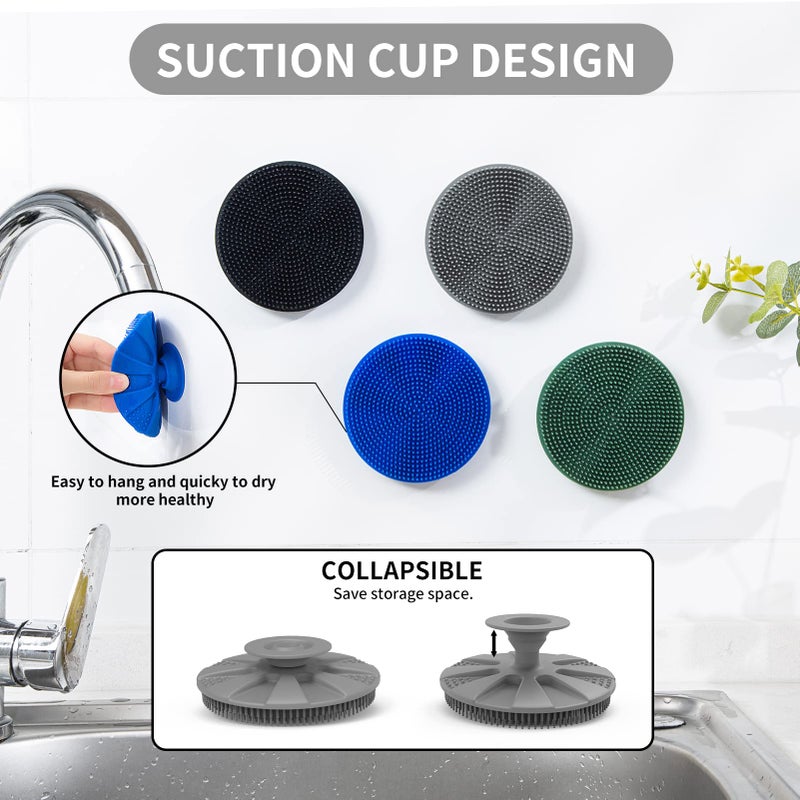 BEAUTAIL Silicone Sponge, BEAUTAIL Non-Scratch Scrub Sponges for Washing Dishes, Kitchen Fruit Vegetable Cleaning Brush, Long Lasting and Reusable Dishwashing Scrubber, Suction Up Hang Designed, 1 Pack, Gray - Image 4