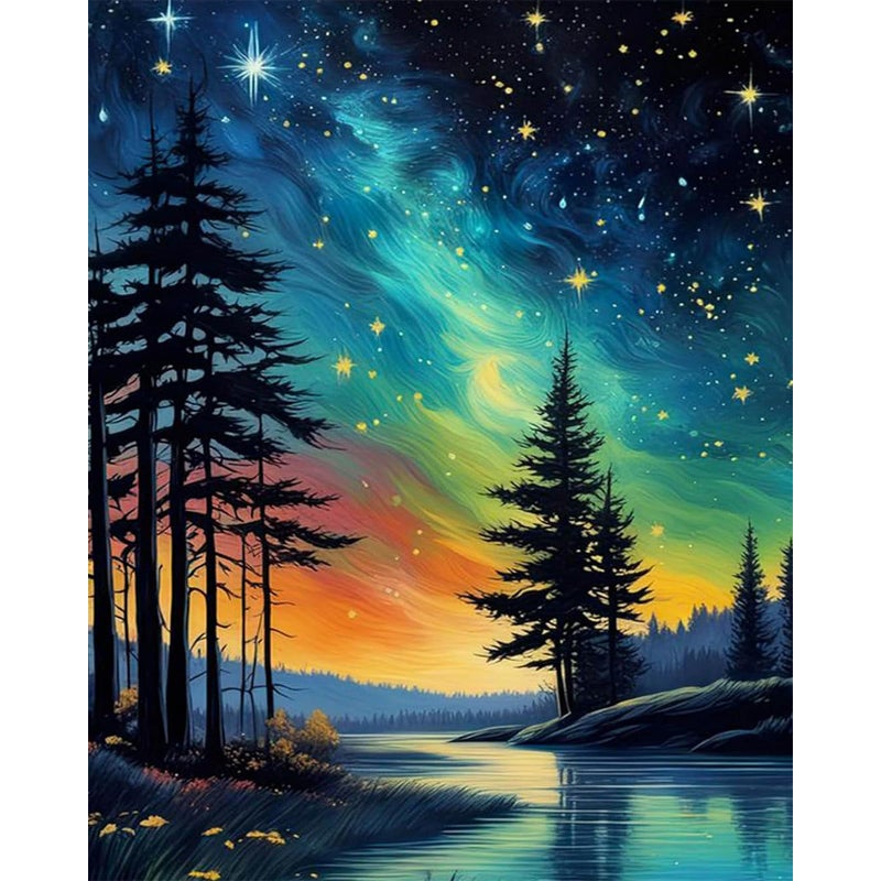 xackcme Starry Sky Paint by Numbers for Adults Starry Night Paint by Number on Canvas Without Frame DIY Abstract Landscape Oil Painting for Gift Home Wall Decor 16x20 inch