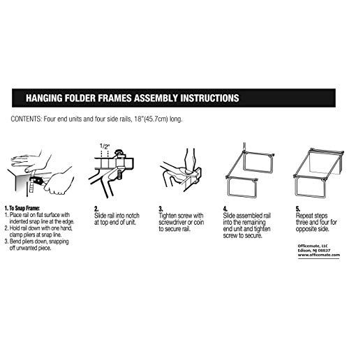 Officemate Hanging File Frames, Letter Size, Rails fits 24 to 27, Files Cabinet, Steel, 2 Sets (91999) , Silver - Image 4