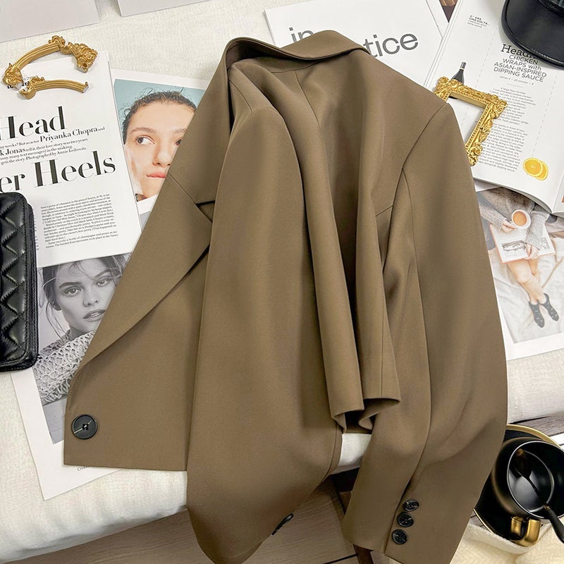 Short Suit Jacket Womens New Style Small High-Level Design All-Match Cross-Border Suit Jacket Curry 2329 - Image 1