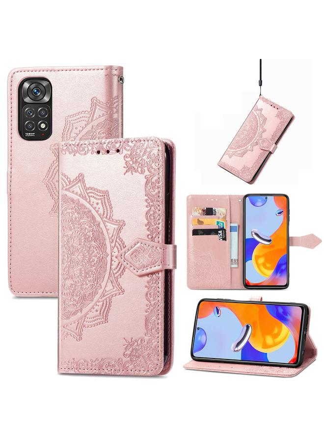 The Bros Case For Xiaomi Redmi Note 11 Pro 4G Global Mandala Flower Embossed Flip Leather Phone Case