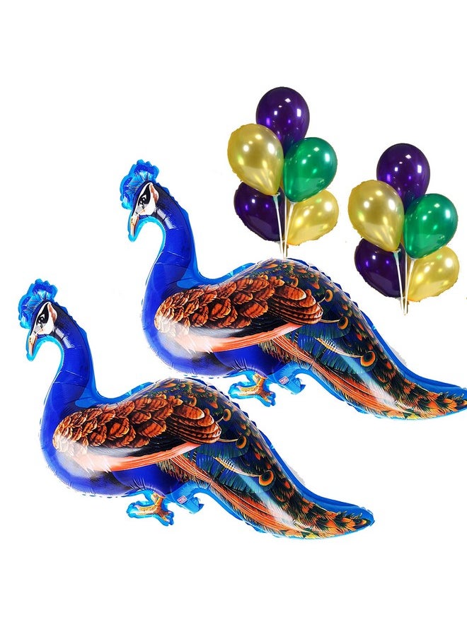 Balloonistics Masti Zone Pack Of 2 Peacock Foil Balloon 34 "With 60 Purple Green Golden Balloons For Peacock Theme Party Decoration (Peacock Theme 16) 