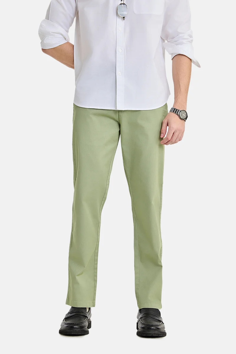 سنيتش Sage Green Solid Relaxed Casual Chinos