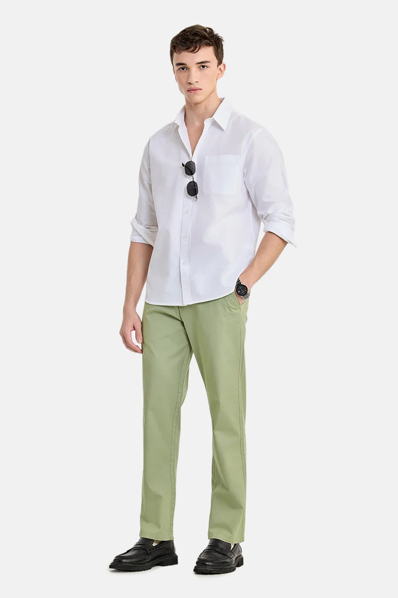 سنيتش Sage Green Solid Relaxed Casual Chinos