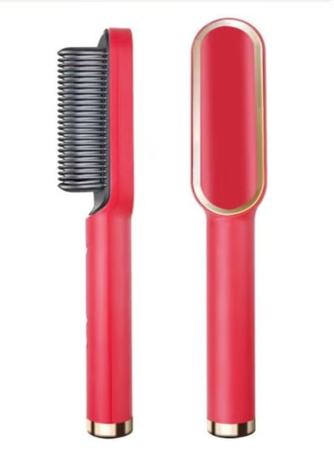 AROAQ Electric Ceramic Hair Straightener Comb | 5 Temperature Control Ionic Heating Brush for Women & Men – Fast Heating, Anti-Frizz & Travel-Friendly , Red - Image 1