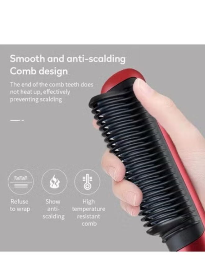 AROAQ Electric Ceramic Hair Straightener Comb | 5 Temperature Control Ionic Heating Brush for Women & Men – Fast Heating, Anti-Frizz & Travel-Friendly , Red - Image 2