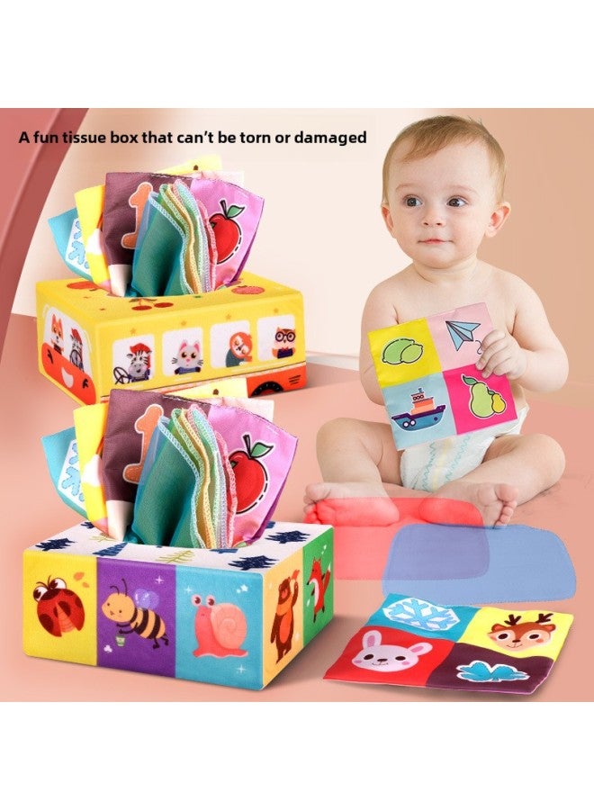 Tear-Resistant Baby Cloth Book Early Education Toy Infant Tissue Box Gift For 0-3 Years Old Babies Visual And Sensory Development-Color:Bus Tissue Box ]  - Image 3