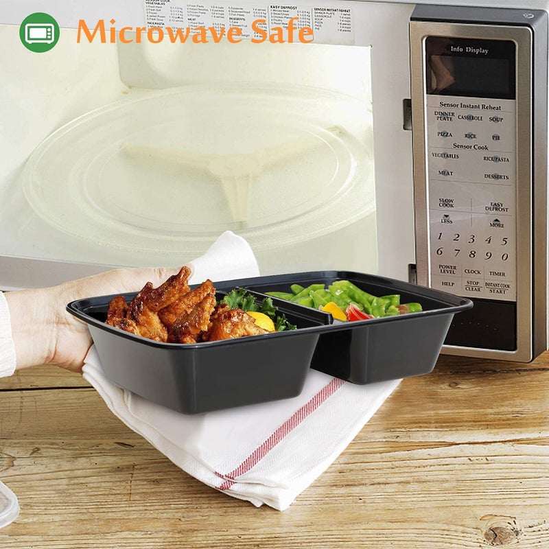 Enther Meal Prep Containers [20 Pack] 2 Compartment with Lids  Food Storage Bento Box | BPA Free | Stackable | Reusable Lunch Boxes  Microwave/Dishwasher/Freezer Safe  Portion Control (32 oz) - Image 3