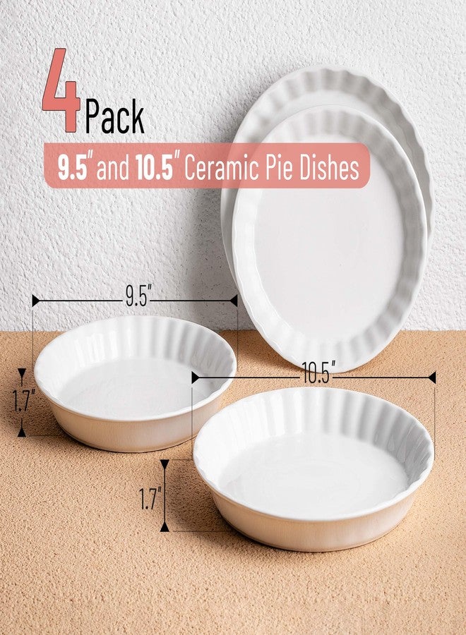 Brew To A Tea BTaT- Ceramic Pie Pan for Baking, 4 Pack, 10.5" & 9.5", Porcelain Ceramic Pie Plate for Salad, Pasta, Fruit and Tart, Freezer, Oven, Microwave and Dishwasher Safe - Image 2
