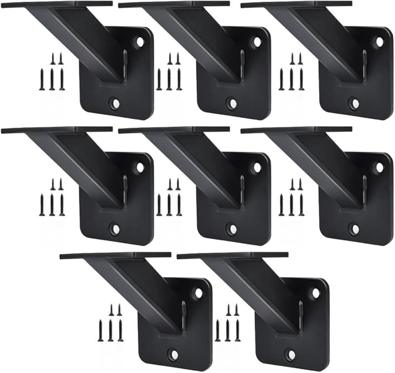 Heavy Duty Steel Handrail Brackets 8 Pack Black Finish For Flat Wood 3 X 3 Inch - Image 1