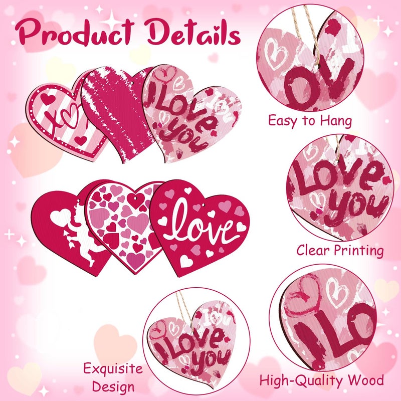 CCINEE 24pcs Valentine's Day Decorations Tree Ornaments Pink White Wooden Heart Hanging Ornaments for Valentine's Day Tree Home Party Decorations - Image 3