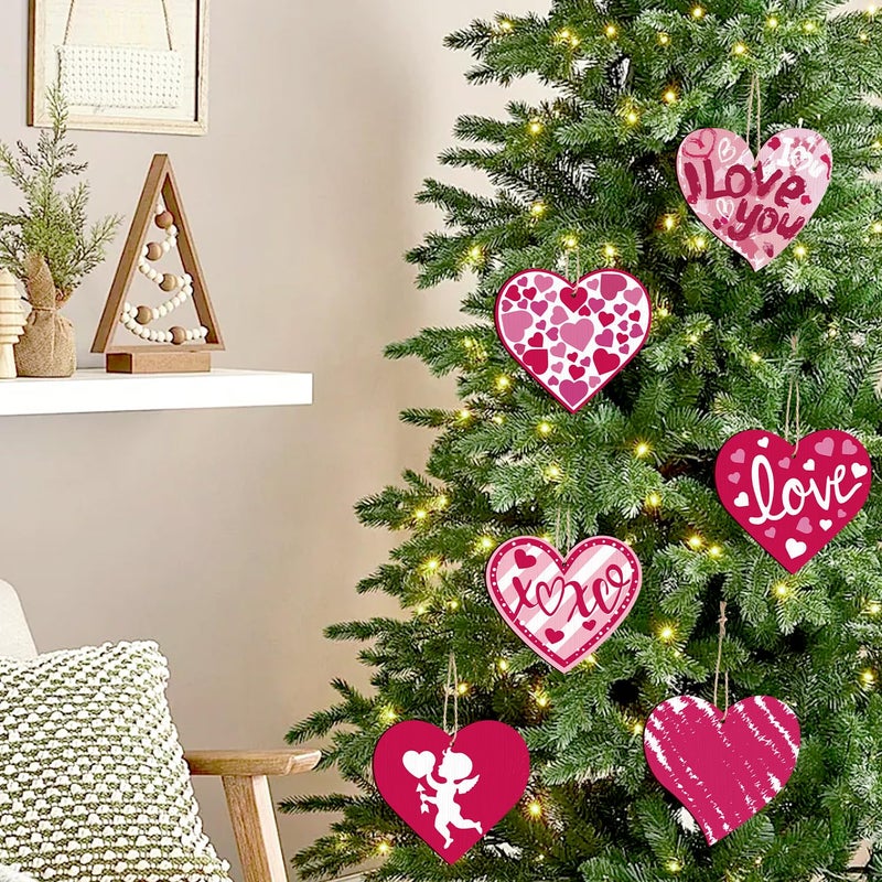 CCINEE 24pcs Valentine's Day Decorations Tree Ornaments Pink White Wooden Heart Hanging Ornaments for Valentine's Day Tree Home Party Decorations - Image 4