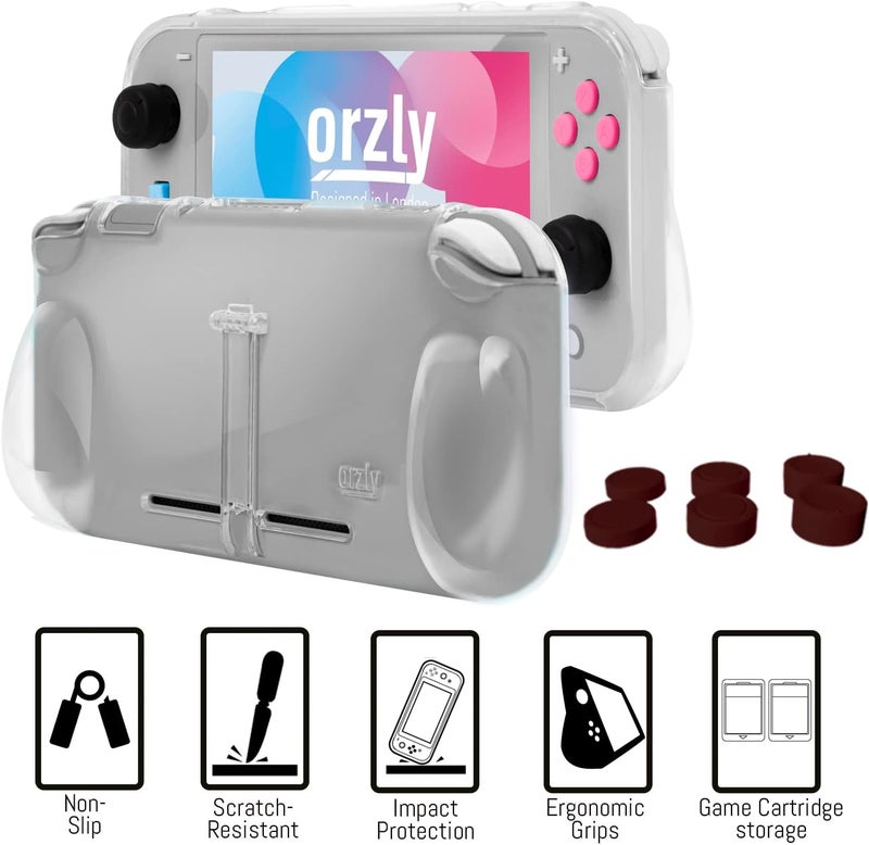 Orzly Switch Lite Accessories Bundle - Case & Screen Protector for Nintendo Switch Lite Console, USB Cable, Games Holder, Grip Case, Headphones, Thumb-Grip Pack & More (Gift Pack - Z&Z Edition) - Image 5
