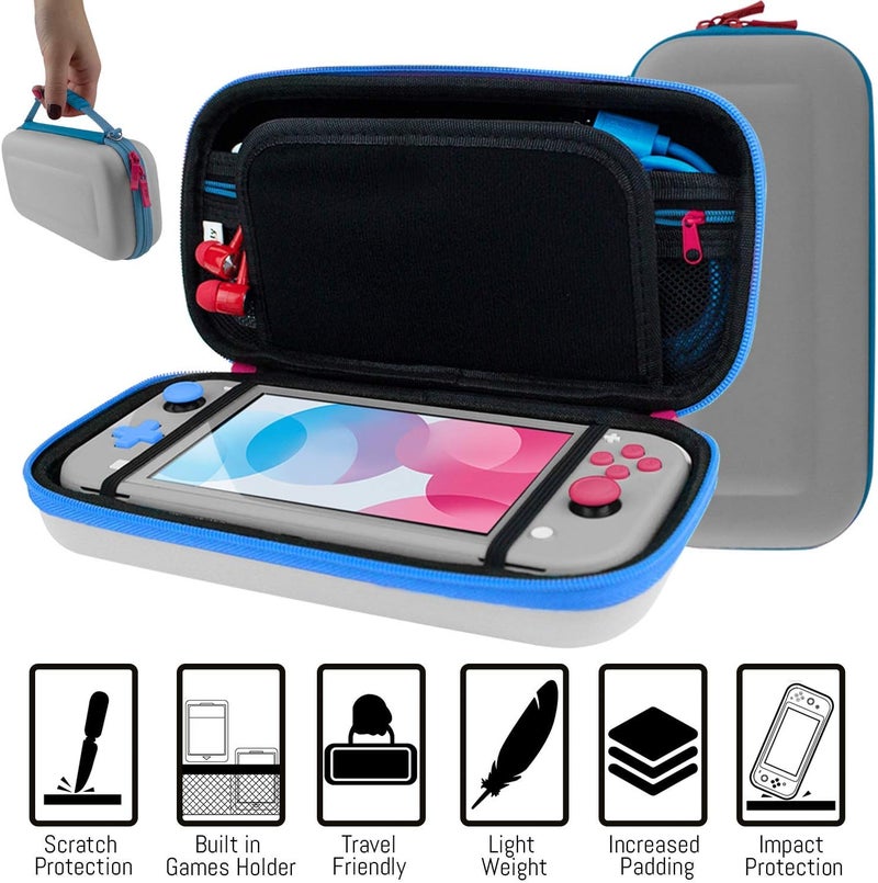Orzly Switch Lite Accessories Bundle - Case & Screen Protector for Nintendo Switch Lite Console, USB Cable, Games Holder, Grip Case, Headphones, Thumb-Grip Pack & More (Gift Pack - Z&Z Edition) - Image 4