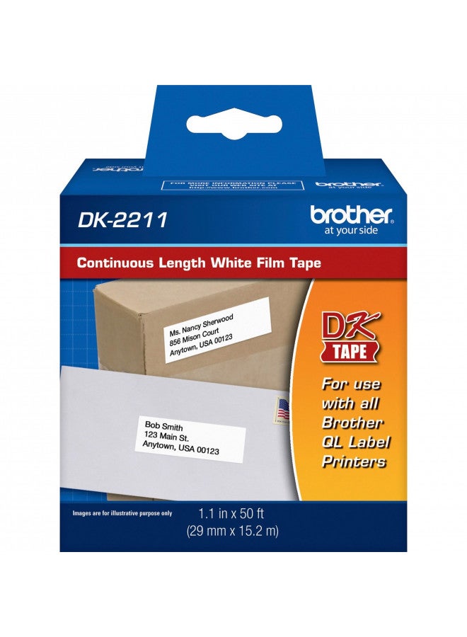 Brother Genuine DK-2211 Continuous Length Black on White Film Tape for Brother QL Label Printers, 1.1" x 50' (29mm x 15.2M), 1 Roll per Box, DK2211 - Image 2