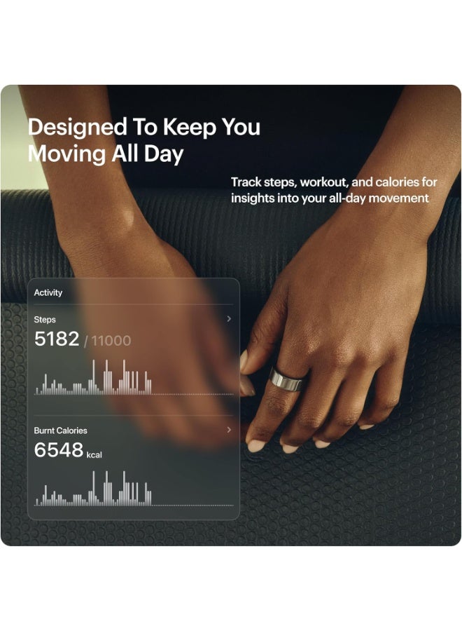 التراهيومان حلقة Ultrahuman Ring AIR - جهاز متطور لتتبع النوم، مراقبة تقلب معدل ضربات القلب ودرجة الحرارة، تتبع التمارين والحركة والتعافي، مقاوم للماء، لون فضي فاتح، مقاس 08 - Image 3