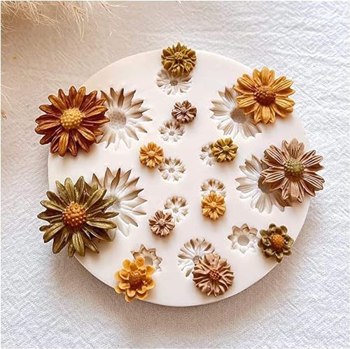 LEGACYCART 13 Cavity sunflower Flower Polymer Clay Molds for Jewelry Making, Cake Decoration, 3D Daisy Miniature Clay Molds Silicone Flower Molds for Earrings Decoration Candy cake decoration candle wax mini soap  - Image 1