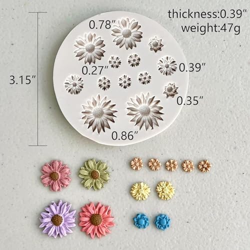 LEGACYCART 13 Cavity sunflower Flower Polymer Clay Molds for Jewelry Making, Cake Decoration, 3D Daisy Miniature Clay Molds Silicone Flower Molds for Earrings Decoration Candy cake decoration candle wax mini soap  - Image 2