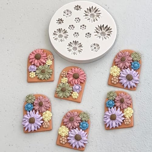 LEGACYCART 13 Cavity sunflower Flower Polymer Clay Molds for Jewelry Making, Cake Decoration, 3D Daisy Miniature Clay Molds Silicone Flower Molds for Earrings Decoration Candy cake decoration candle wax mini soap  - Image 5