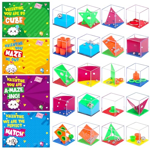 Basytodio 24 Pack Valentines Gifts for Kids Classroom Mini 3D Brain Teaser Puzzles Cubes Funny Valentine Day Exchange Cards for Kids School Valentines Treat Party Favors for Class Boys Girls Fidget Toys Bulk - Image 1