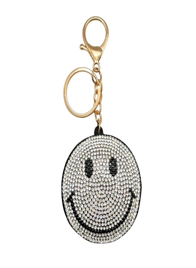 SALVE Puffy Smiley Face Rhinestone Encrusted Silver-Toned Bag Charm for Handbags | Cute Key Chain for Girls with Gold-Toned Clasp | Aesthetic Keychain for Women for Purse, Car Keys, Home Keys - Image 1