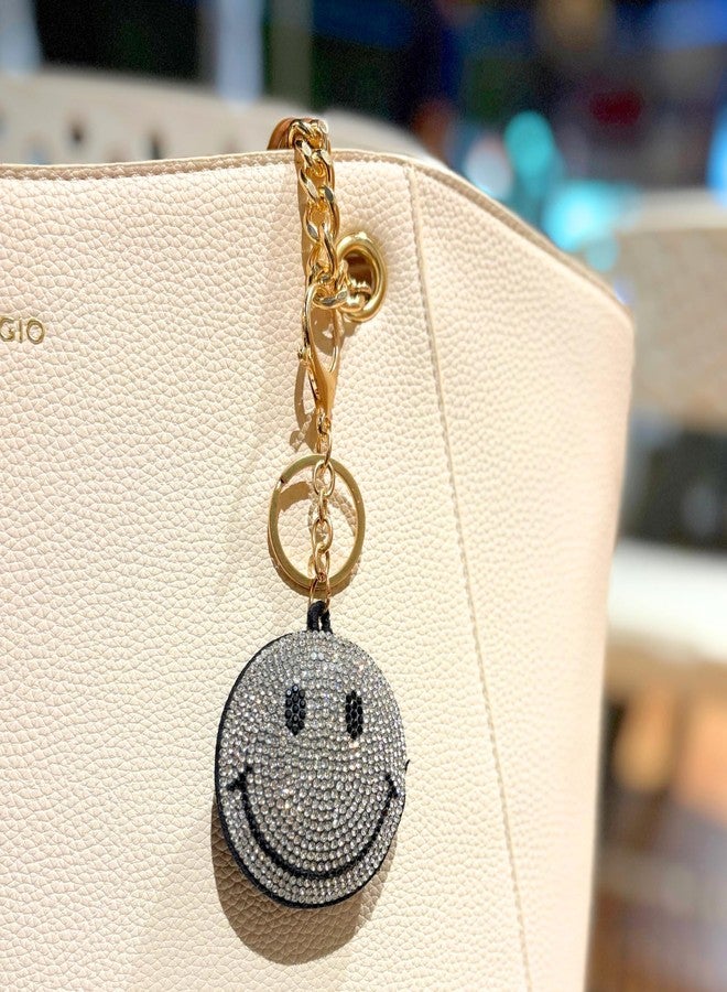 SALVE Puffy Smiley Face Rhinestone Encrusted Silver-Toned Bag Charm for Handbags | Cute Key Chain for Girls with Gold-Toned Clasp | Aesthetic Keychain for Women for Purse, Car Keys, Home Keys - Image 4