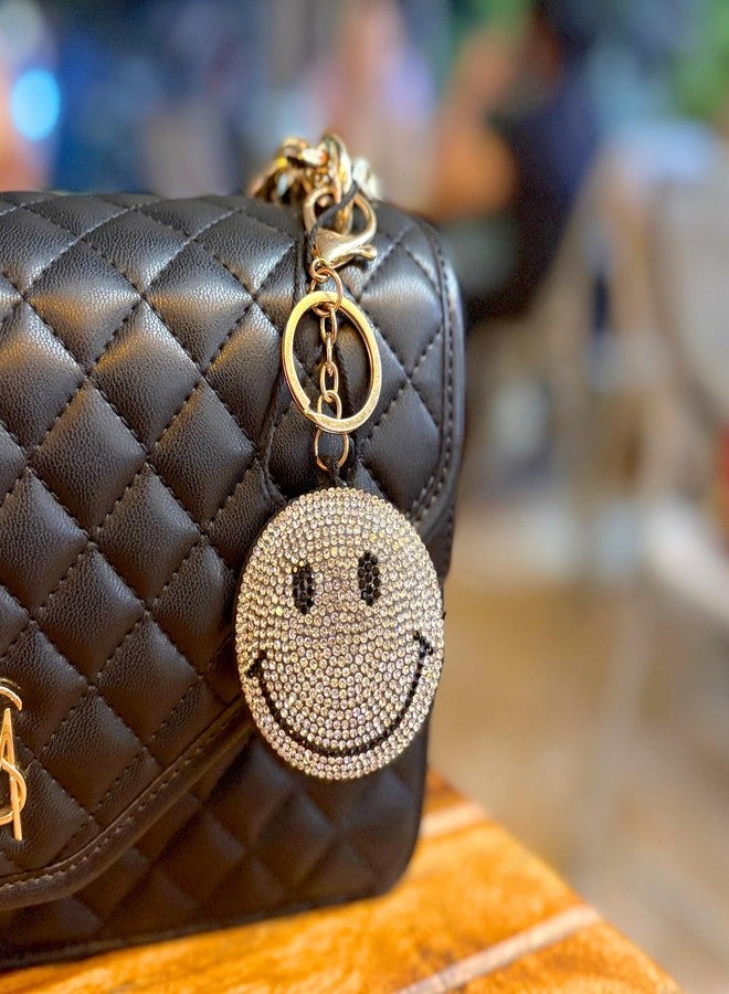 SALVE Puffy Smiley Face Rhinestone Encrusted Silver-Toned Bag Charm for Handbags | Cute Key Chain for Girls with Gold-Toned Clasp | Aesthetic Keychain for Women for Purse, Car Keys, Home Keys - Image 5