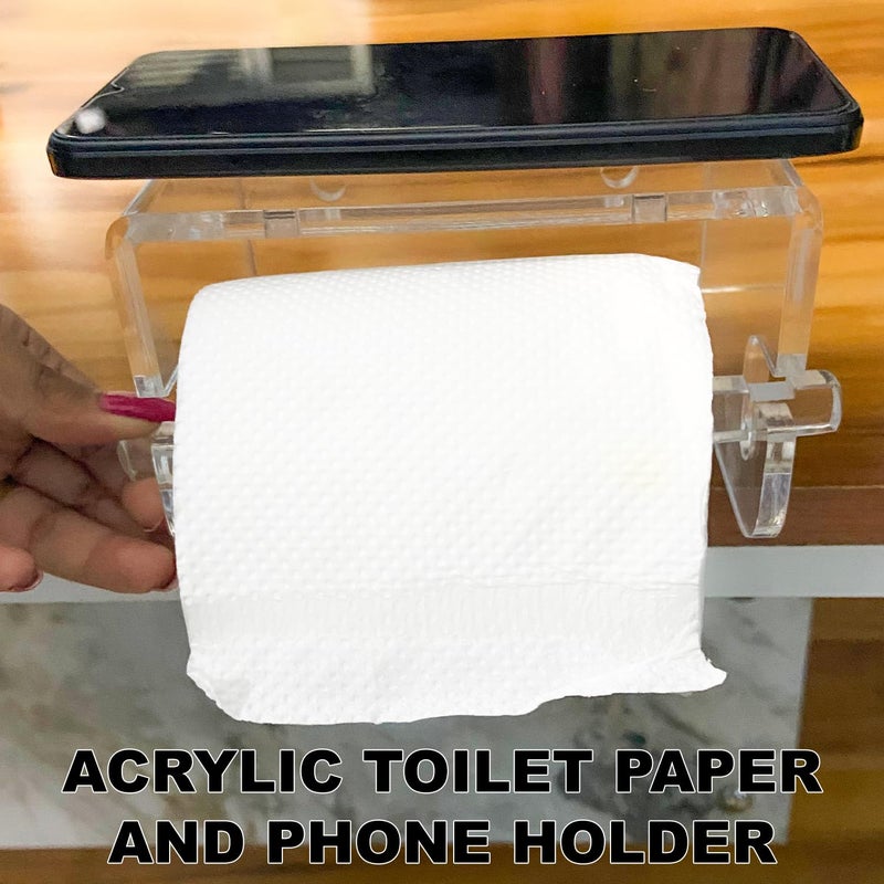 Global Impex Global Impex Acrylic Toilet Paper Holder with Mobile Stand Stylish Bathroom Accessories SpaceSaving Toilet Roll Holder Modern Design for Organized Bathroom Transparent  - Image 5