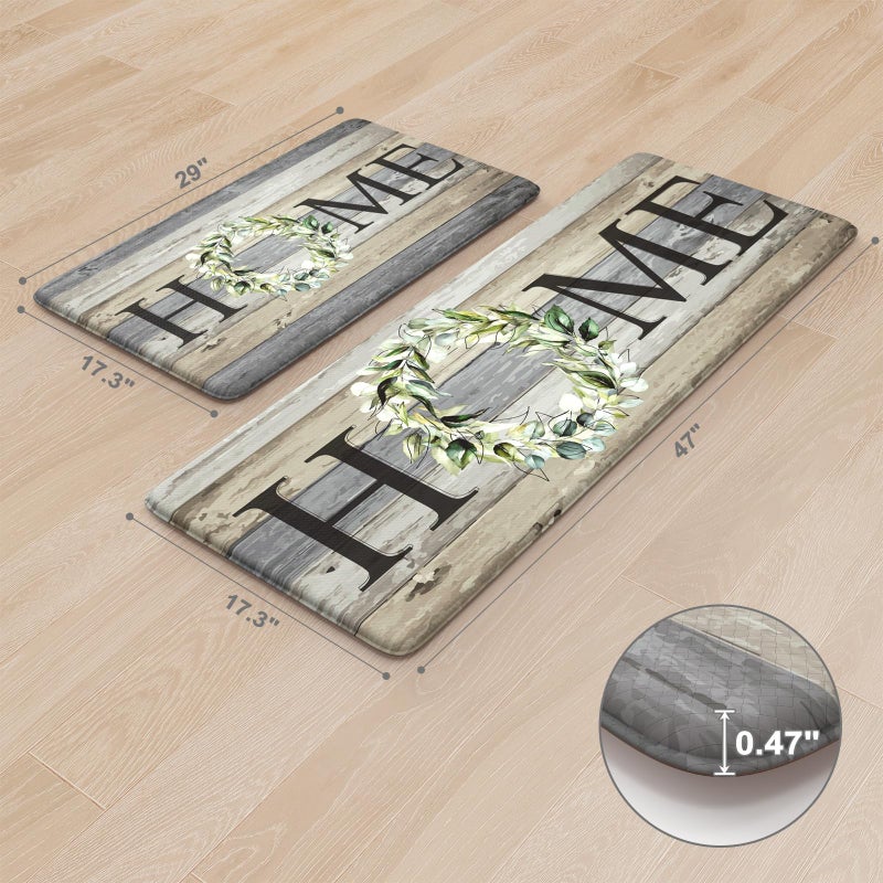 KIMODE Kitchen Mats for Floor 17"x47"+17"x29", Farmhouse Kitchen Rugs Sets of 2, Anti Fatigue Mats for Kitchen Floor, Cushioned Comfort Kitchen Floor Mats for Sink, Laundry, Desk Grey - Image 3