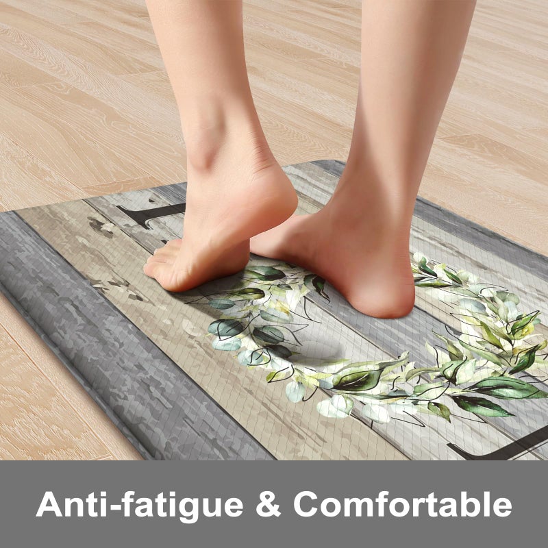 KIMODE Kitchen Mats for Floor 17"x47"+17"x29", Farmhouse Kitchen Rugs Sets of 2, Anti Fatigue Mats for Kitchen Floor, Cushioned Comfort Kitchen Floor Mats for Sink, Laundry, Desk Grey - Image 2