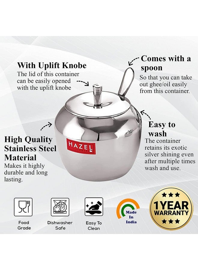 Hazel حاوية زيت و سمن من الفولاذ المقاوم للصدأ مع ملعقة للمطبخ | سعة 260 مل حاوية زيت متعددة الاستخدامات - Image 4