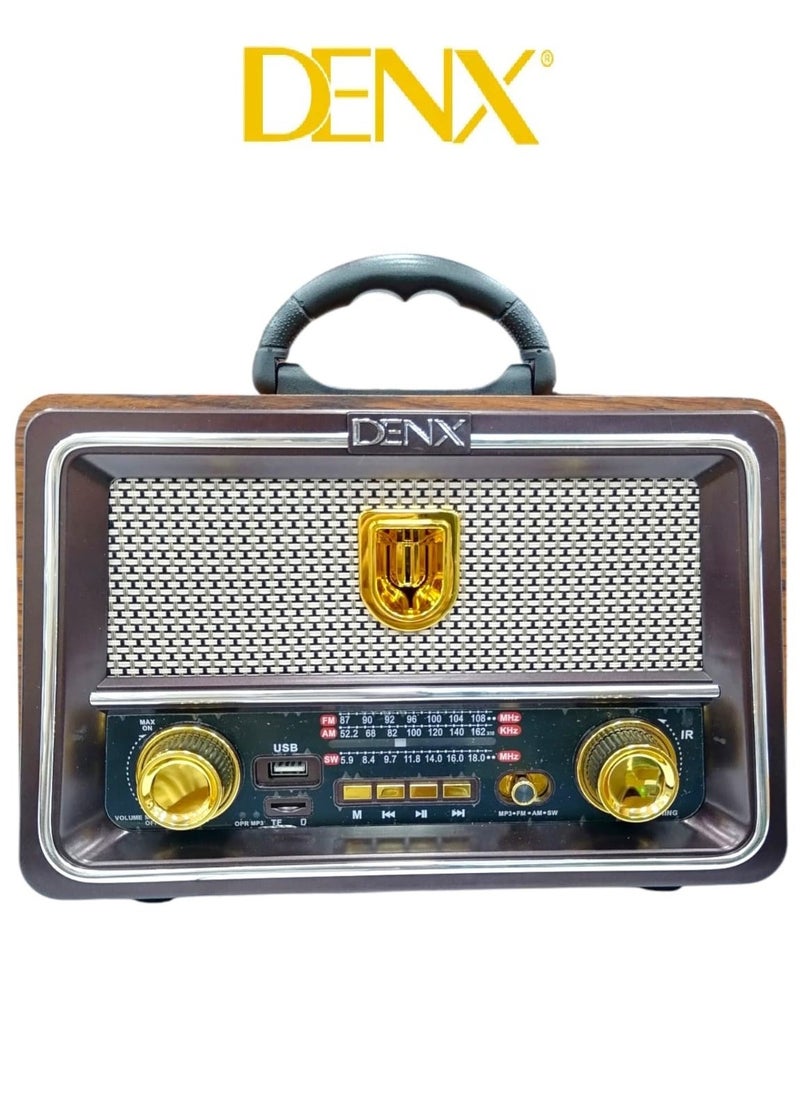 Denx Rechargeable Hi-Fi Radio With Remote Control, Large Capacity Battery, Portable, Retro Style Fm Radio, Support Bluetooth, Sd Card Slot, Usb  - Image 1