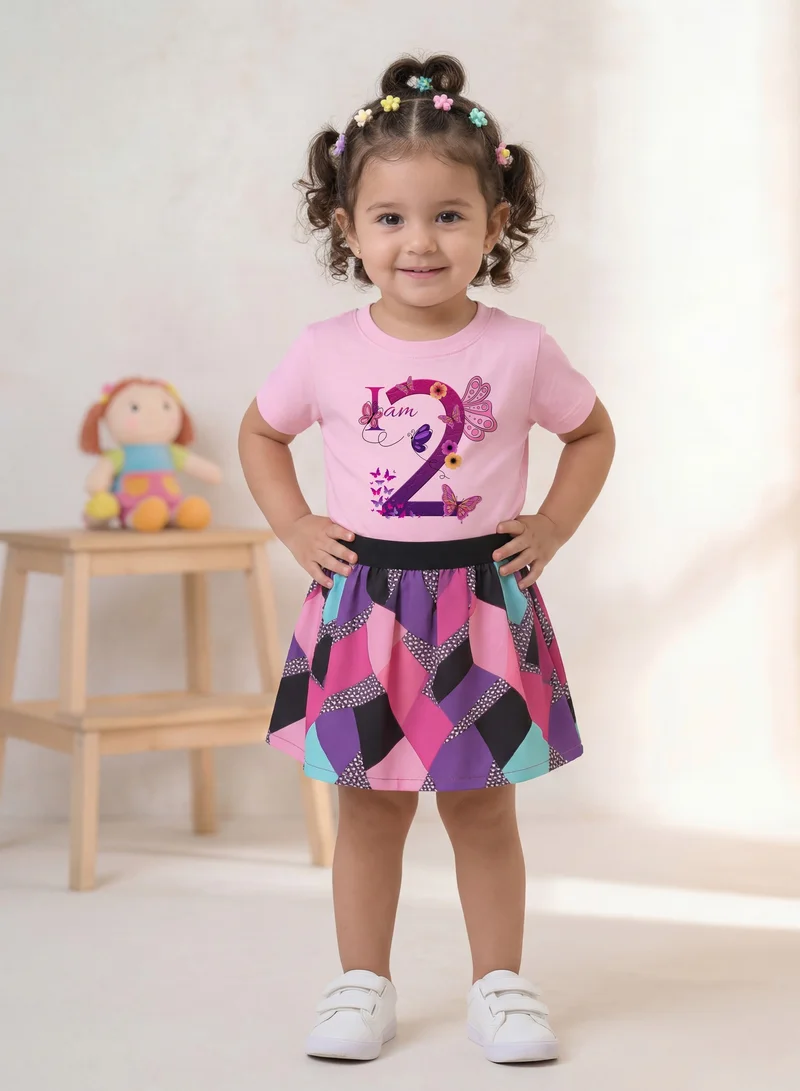 Funkaar Funkaar Birthday Girl, 2nd Year Butterfly Birthday Graphic Print T-Shirt