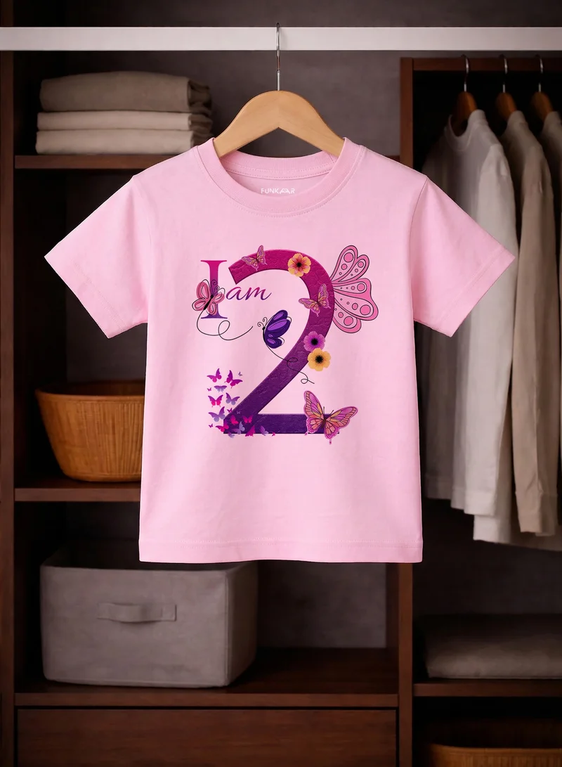 Funkaar Funkaar Birthday Girl, 2nd Year Butterfly Birthday Graphic Print T-Shirt