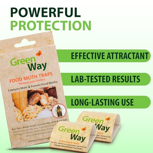 Insects Limited فخاخ عثة الطعام من غرينواي، تلتقط العث الذكر والأنثى، جاذب الفيرومون، بديل كرات النفثالين، غير سامة، آمنة للأطفال والحيوانات الأليفة، عبوة واحدة (تشمل 2 فخ و2 طُعم) - Image 3