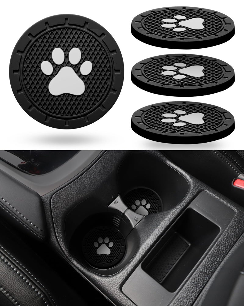 DECURCAR Coaster for Cup Holder 4 Pack Silicone Auto Drink Coasters Mat Cat Dog Paw Universal NonSlip Inserts Car Interior Accessories Black - Image 3