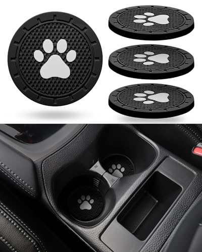 DECURCAR Coaster for Cup Holder 4 Pack Silicone Auto Drink Coasters Mat Cat Dog Paw Universal NonSlip Inserts Car Interior Accessories Black - Image 1