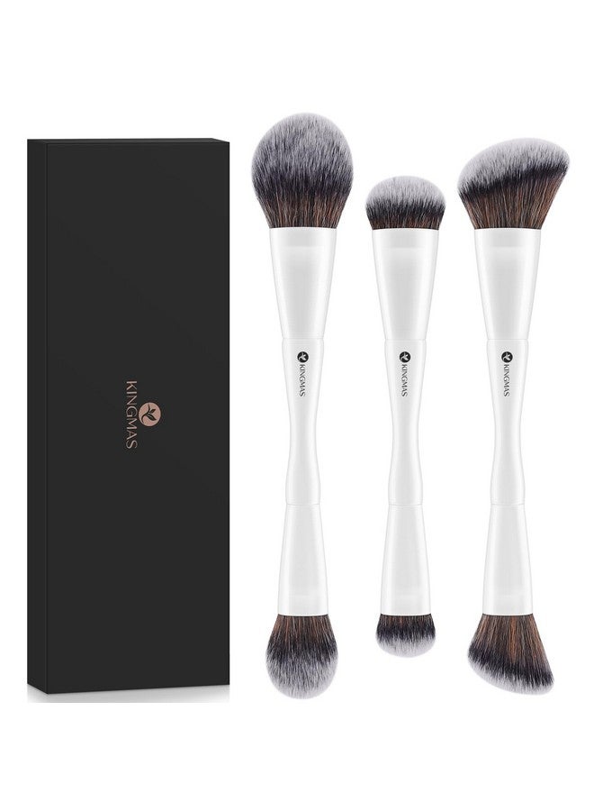 KingMas 3Pcs Foundation Makeup Brush Set, Double-Ended Kabuki Brush, Large Foundation Brush Medium Concealer Brush Small Contour Brush For Liquid, Cream, Powder, Blending Buffing Face Makeup Tools - Image 1