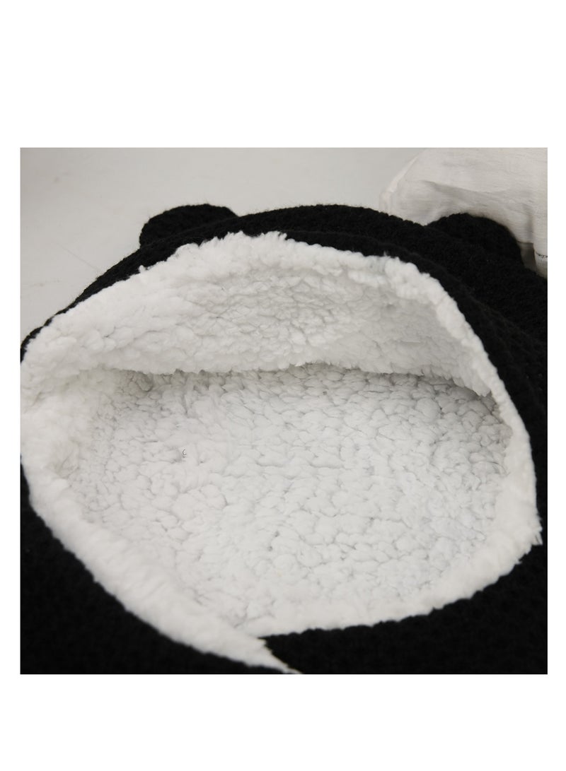 Baby Cute Hooded Swaddle Storage Blanket Acrylic Outer Sherpa Inner Sherpa Stroller Crib Sleeping Bag Bag for Newborn Baby Boy Girl (Dark Blue) - Image 3