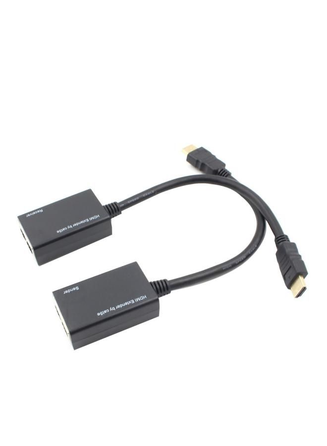 NIBEMINENT 2-Piece CAT5e CAT6 Extender HDMI To RJ45 Network Extension Amplifier Black - Image 1
