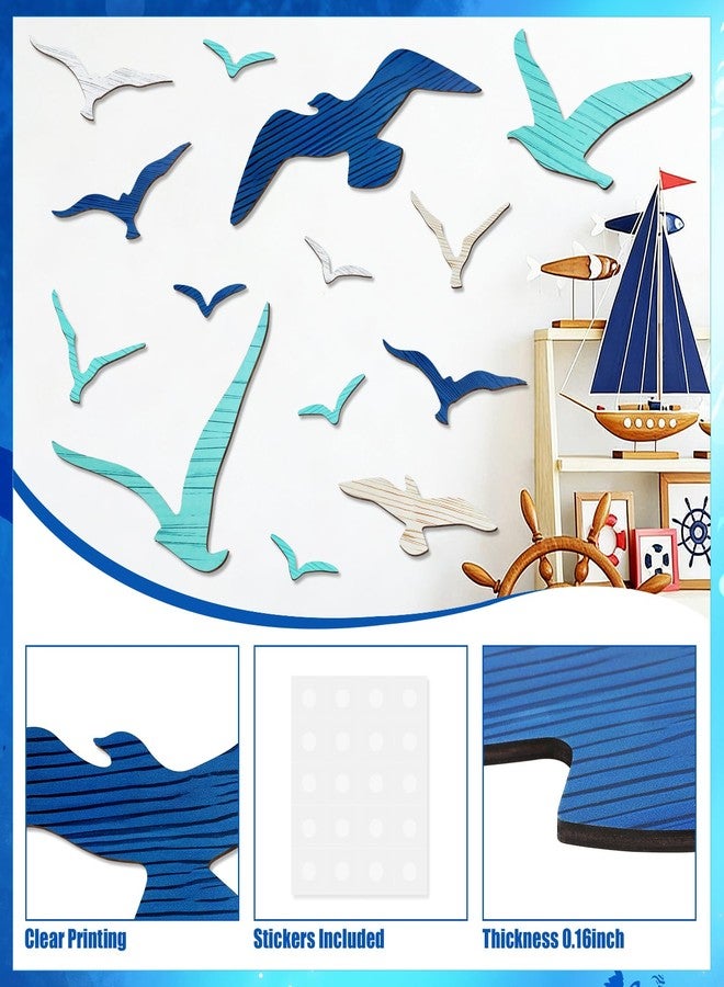Fangoo 14 Pcs Wooden Seagull Wall Decor Multisized Beach Themed Wall Art Set Nautical Adhesive Aquatic Sea Birds Sculpture for Bedroom Living Room Bathroom Lake House Ocean Party Decor Art Craft - Image 3