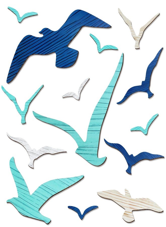 Fangoo 14 Pcs Wooden Seagull Wall Decor Multisized Beach Themed Wall Art Set Nautical Adhesive Aquatic Sea Birds Sculpture for Bedroom Living Room Bathroom Lake House Ocean Party Decor Art Craft - Image 1