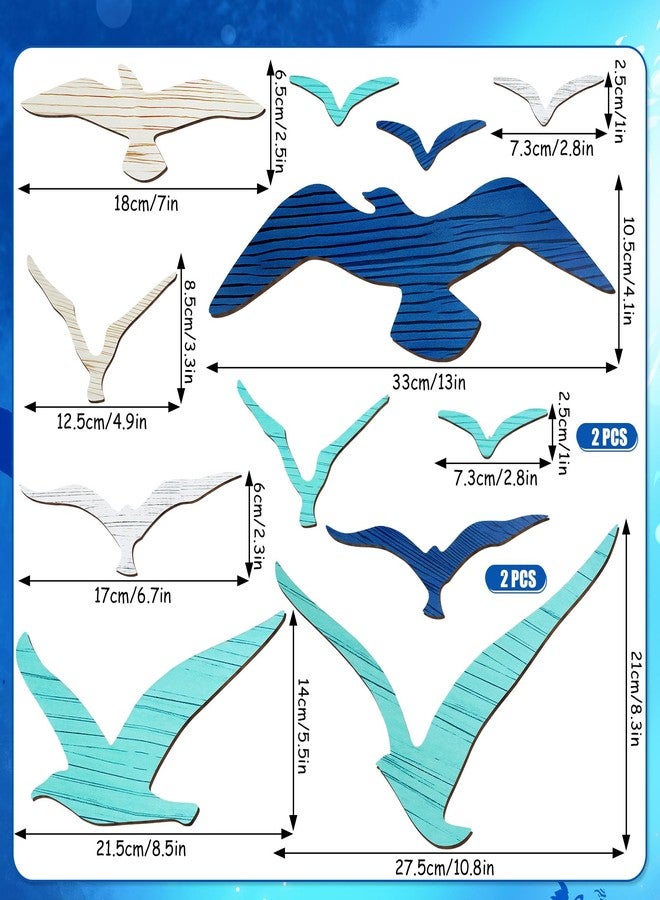 Fangoo 14 Pcs Wooden Seagull Wall Decor Multisized Beach Themed Wall Art Set Nautical Adhesive Aquatic Sea Birds Sculpture for Bedroom Living Room Bathroom Lake House Ocean Party Decor Art Craft - Image 2