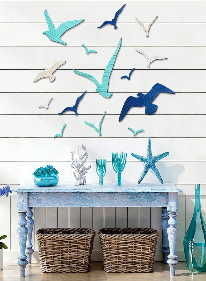 Fangoo 14 Pcs Wooden Seagull Wall Decor Multisized Beach Themed Wall Art Set Nautical Adhesive Aquatic Sea Birds Sculpture for Bedroom Living Room Bathroom Lake House Ocean Party Decor Art Craft - Image 4