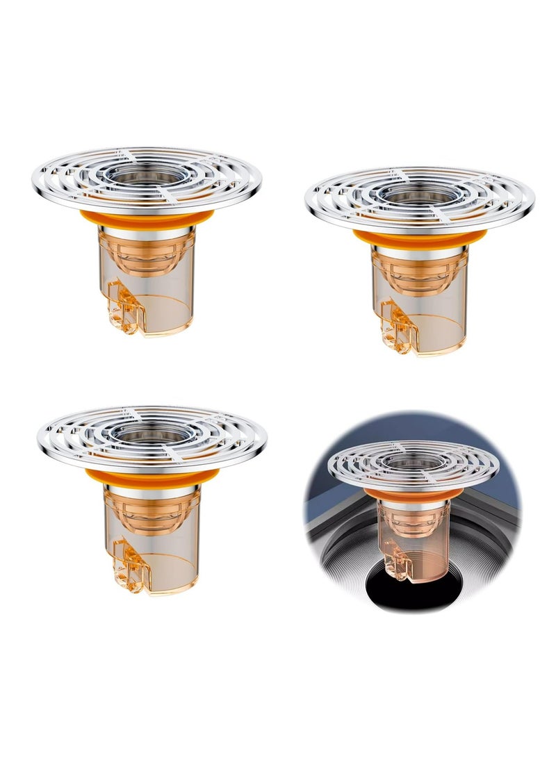 Oasisgalore 3 Pcs Stainless Steel Odour-Trap Floor Drains, Anti-Clog, Backflow Prevention, for Balcony, Bathroom, Kitchen - Image 1