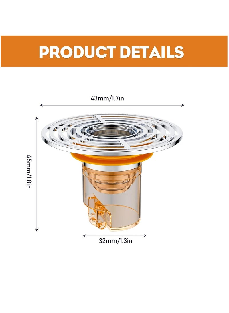 Oasisgalore 3 Pcs Stainless Steel Odour-Trap Floor Drains, Anti-Clog, Backflow Prevention, for Balcony, Bathroom, Kitchen - Image 2