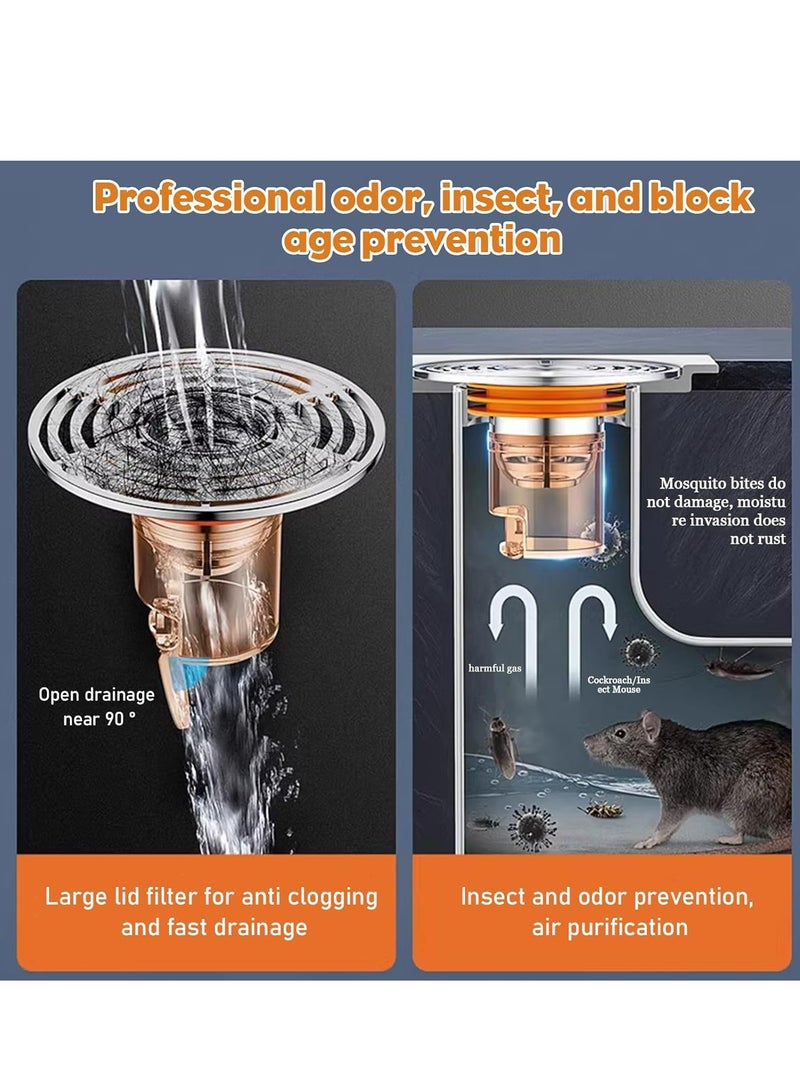 Oasisgalore 3 Pcs Stainless Steel Odour-Trap Floor Drains, Anti-Clog, Backflow Prevention, for Balcony, Bathroom, Kitchen - Image 3